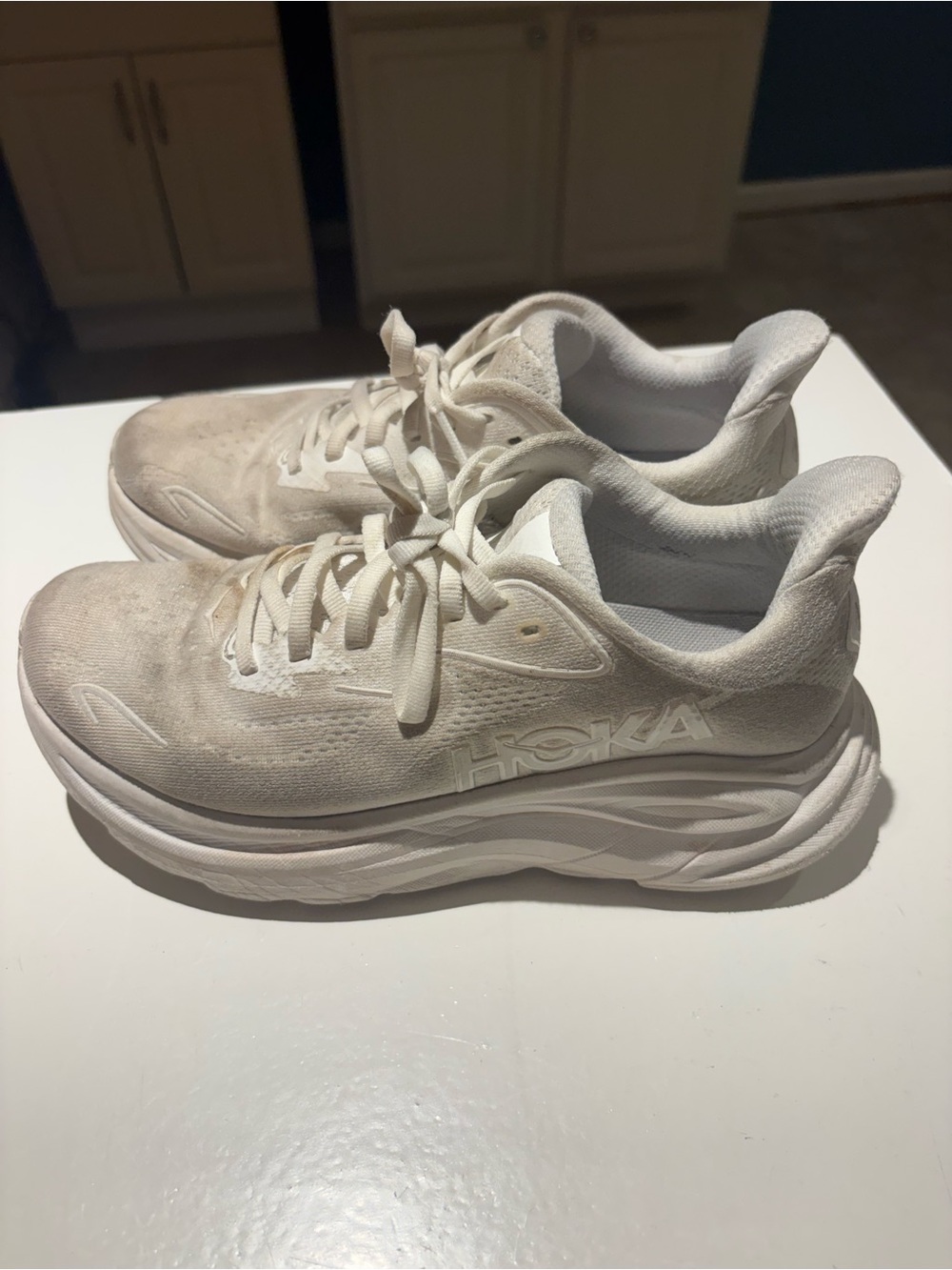 HOKA Women's White Cushioning Running Shoes- Clifton 10